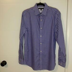 banana republic, non-iron tailored, slim fit, medium, purple, checkered shirt